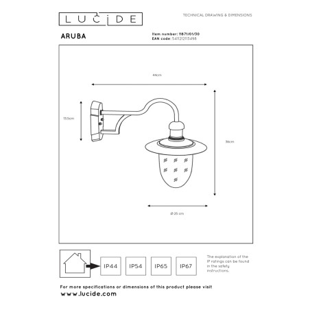 Lucide ARUBA - Applique murale Intérieur/Extérieur - Ø 25 cm - 1xE27 - IP44 - Noir