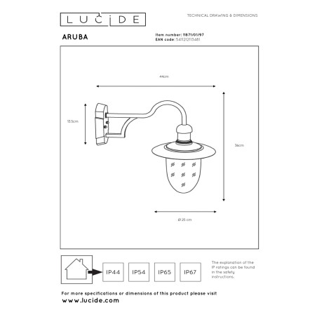 Lucide ARUBA - Applique murale Intérieur/Extérieur - Ø 25 cm - 1xE27 - IP44 - Rouille