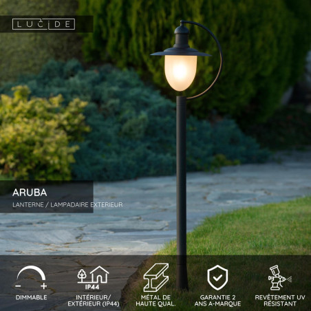 Lucide ARUBA - Lanterne / lampadaire exterieur - Ø 25 cm - 1xE27 - IP44 - Noir
