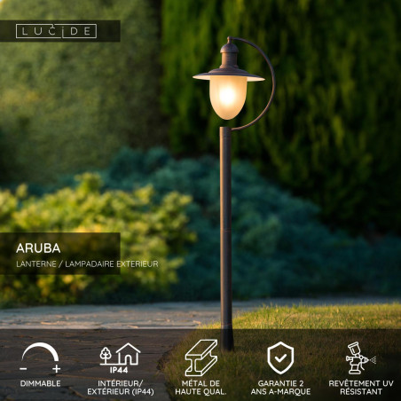 Lucide ARUBA - Lanterne / lampadaire exterieur - Ø 25 cm - 1xE27 - IP44 - Rouille