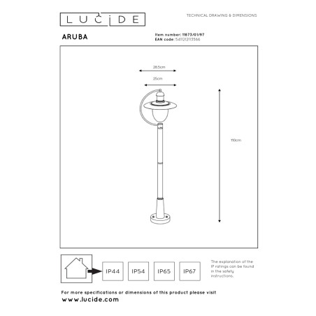 Lucide ARUBA - Lanterne / lampadaire exterieur - Ø 25 cm - 1xE27 - IP44 - Rouille