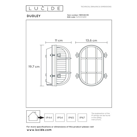 Lucide DUDLEY - Applique murale Intérieur/Extérieur - 1xE27 - IP65 - Noir