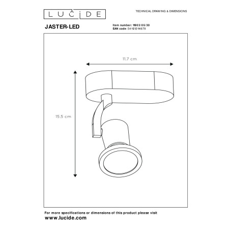 Lucide JASTER-LED - Spot plafond - LED - GU10 (MR16) - 1x5W 2700K - Noir