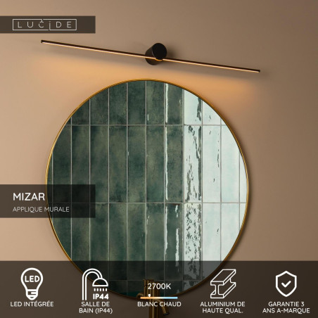 Lucide MIZAR - Applique murale Salle de bains - LED - 1x11W 2700K - IP44 - Noir