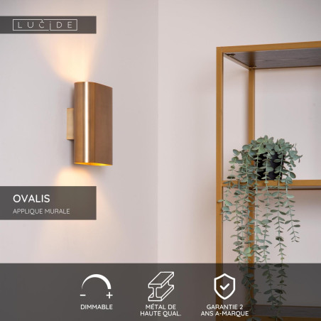 Lucide OVALIS - Applique murale - 2xE14 - Or Mat / Laiton