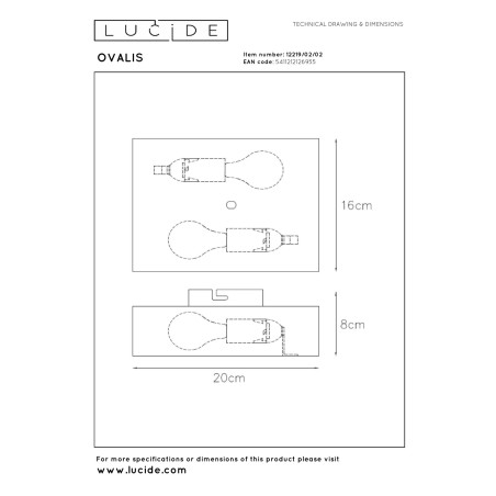 Lucide OVALIS - Applique murale - 2xE14 - Or Mat / Laiton