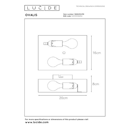 Lucide OVALIS - Applique murale - 2xE14 - Noir - L 16 x P 8 x H 20 cm - Noir / Or Mat / Laiton