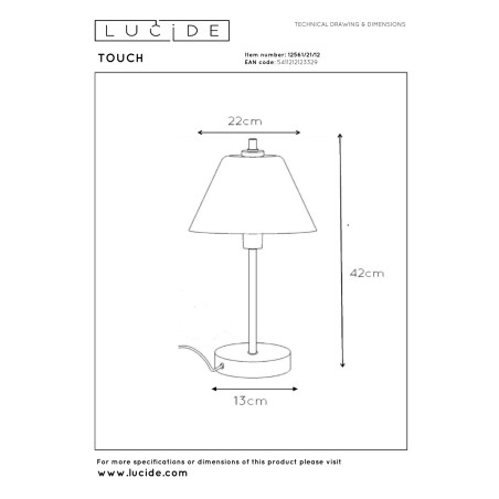 Lucide TOUCH - Lampe de table - Ø 22 cm - 1xE14 - Chrome Dépoli