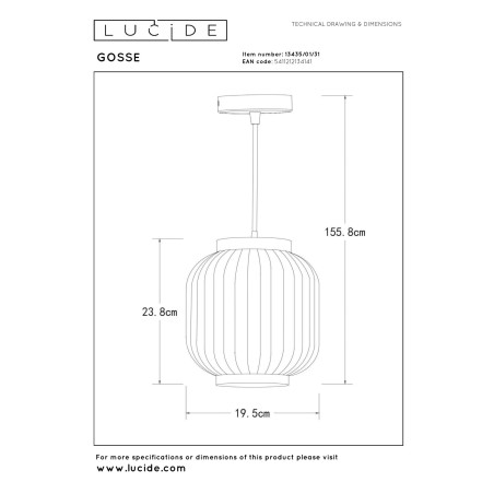 Lucide GOSSE - Suspension - Ø 19,5 cm - 1xE27 - Blanc