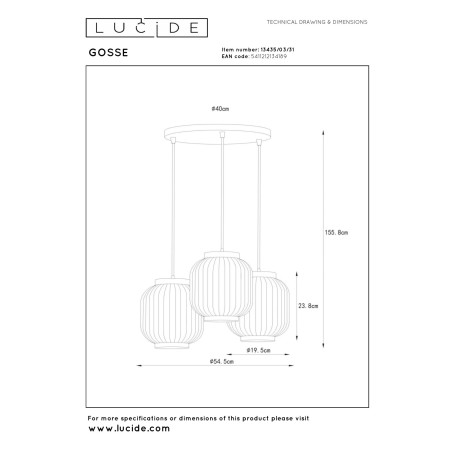 Lucide GOSSE - Suspension - 3xE27 - Blanc