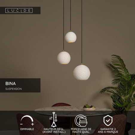 Lucide BINA - Suspension - Ø 40 cm - 3xE27 - Blanc