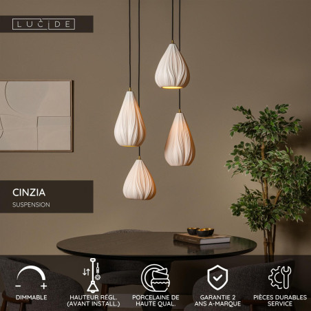 Lucide CINZIA - Suspension - Ø 55,5 cm - 4xE27 - Blanc