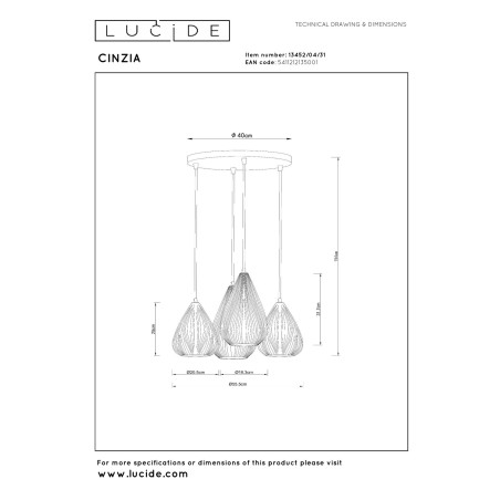 Lucide CINZIA - Suspension - Ø 55,5 cm - 4xE27 - Blanc