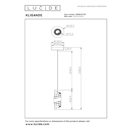 Lucide KLIGANDE - Suspension - Ø 13 cm - LED - 1x9W 2700K - Noir