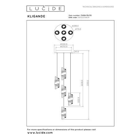 Lucide KLIGANDE - Suspension - Ø 30 cm - LED Dim. - 5x8W 2700K - Noir