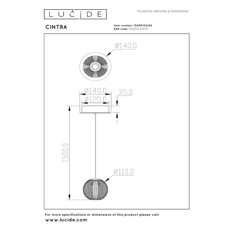 Lucide CINTRA - Suspension - Ø 14 cm - LED - 1x5,7W 2700K - Transparent