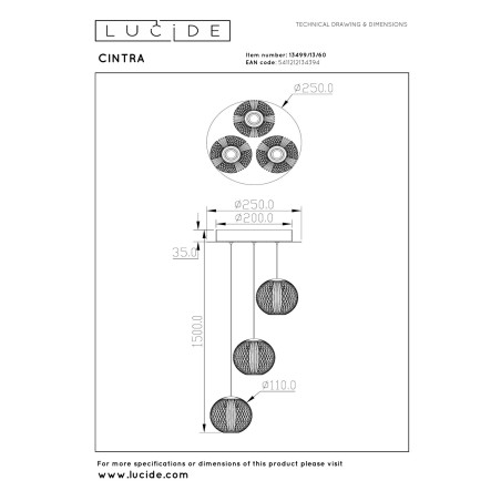 Lucide CINTRA - Suspension - Ø 25 cm - LED Dim. - 3x4,7W 2700K - Transparent