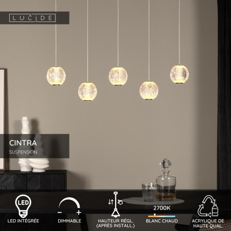 Lucide CINTRA - Suspension - LED Dim. - 5x4,7W 2700K - Transparent