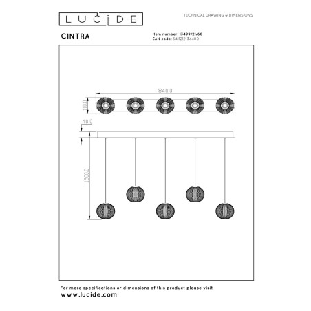 Lucide CINTRA - Suspension - LED Dim. - 5x4,7W 2700K - Transparent