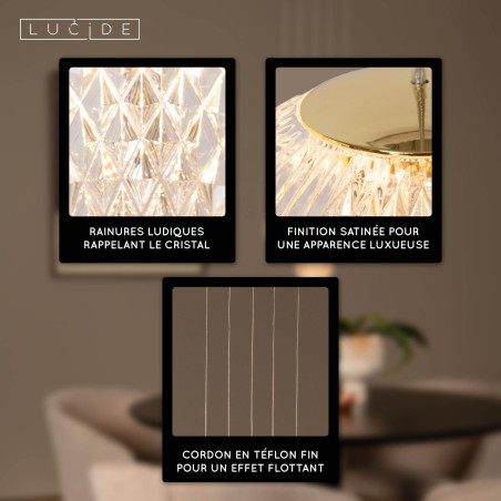 Lucide CINTRA - Suspension - Ø 32 cm - LED Dim. - 5x4,7W 2700K - Transparent