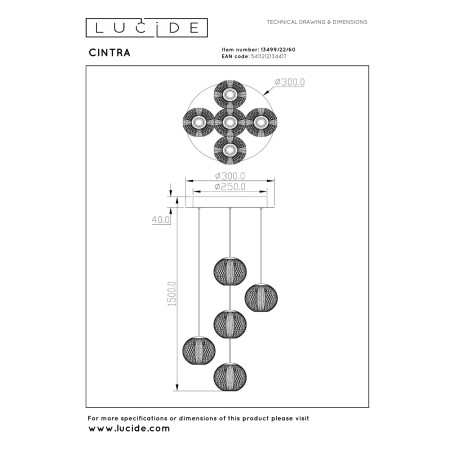 Lucide CINTRA - Suspension - Ø 32 cm - LED Dim. - 5x4,7W 2700K - Transparent