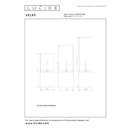 Lucide VELAS - Lampe de table - Piles - Ø 8 cm - LED - 3x0,2W 2700K - Fumé - Ensemble de 3