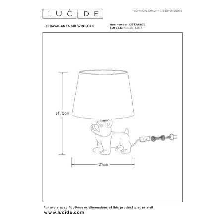Lucide EXTRAVAGANZA SIR WINSTON - Lampe de table - 1xE14 - Noir