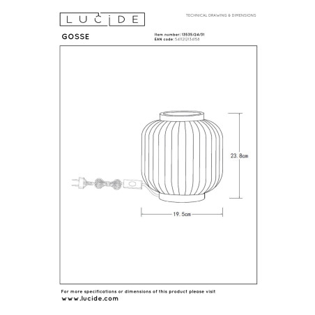 Lucide GOSSE - Lampe de table - Ø 19,5 cm - 1xE14 - Blanc
