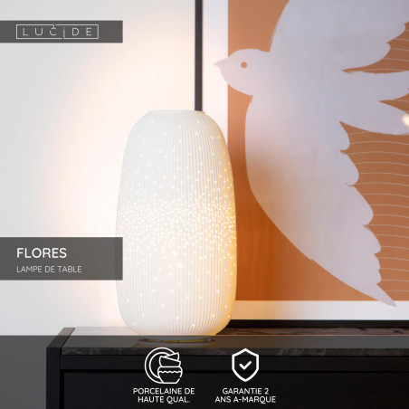 Lucide FLORES - Lampe de table - Ø 17,5 cm - 1xE14 - Blanc