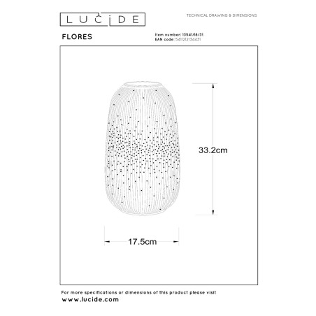 Lucide FLORES - Lampe de table - Ø 17,5 cm - 1xE14 - Blanc
