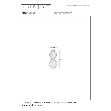 Lucide MOMORO - Lampe de table - 1xE14 - Blanc - L 17,8 x P 17,8 x H 40,2 cm