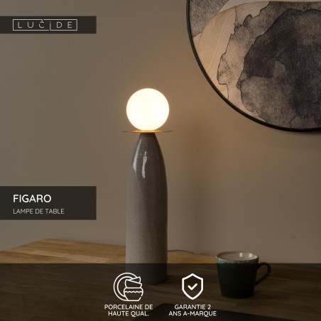Lucide FIGARO - Lampe de table - Ø 12 cm - 1xG9 - Gris - H 48,8 cm
