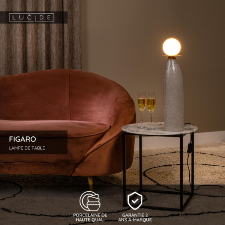 Lucide FIGARO - Lampe de table - Ø 12 cm - 1xG9 - Gris - H 53,5 cm