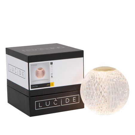 Lucide CINTRA - Lampe de table Rechargeable - Batterie/Piles - Ø 9 cm - LED 3 StepDim - 1x1,5W 2700K - Transparent
