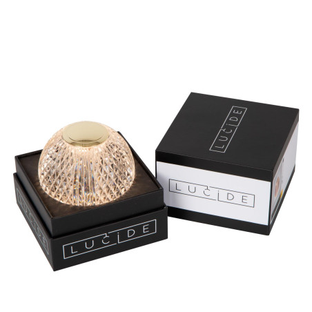 Lucide CINTRA - Lampe de table Rechargeable - Batterie/Piles - Ø 9 cm - LED 3 StepDim - 1x1,5W 2700K - Transparent