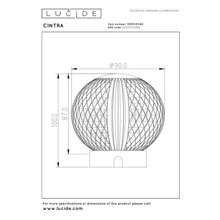 Lucide CINTRA - Lampe de table Rechargeable - Batterie/Piles - Ø 9 cm - LED 3 StepDim - 1x1,5W 2700K - Transparent