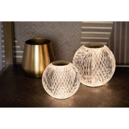 Lucide CINTRA - Lampe de table Rechargeable - Batterie/Piles - Ø 11 cm - LED 3 StepDim - 1x2W 2700K - Transparent