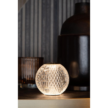 Lucide CINTRA - Lampe de table Rechargeable - Batterie/Piles - Ø 11 cm - LED 3 StepDim - 1x2W 3000K - Transparent