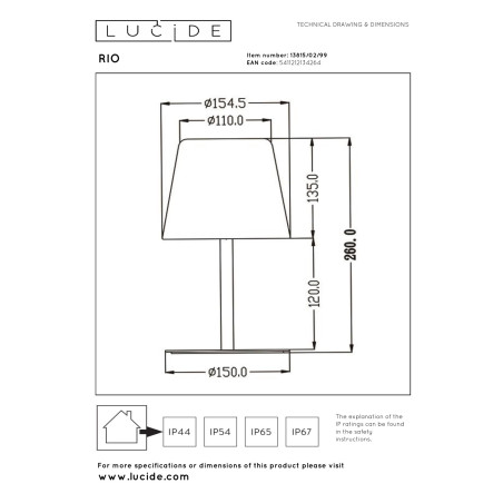 Lucide RIO - Lampe de table Rechargeable Intérieur/Extérieur - Batterie/Piles - Ø 15,5 cm - LED Dim. - 1x1,8W 3000K - IP44 -