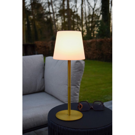 Lucide TYON - Lampe de table Rechargeable Intérieur/Extérieur - Batterie/Piles - Ø 15 cm - LED Dim. - 1x2W 2700K - IP65 - Or