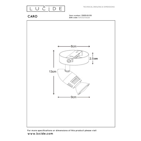 Lucide CARO - Spot plafond - Ø 9 cm - 1xGU10 (MR16) - Noir
