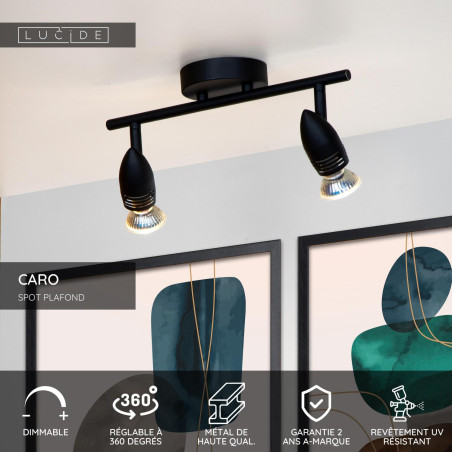 Lucide CARO - Spot plafond - 2xGU10 (MR16) - Noir