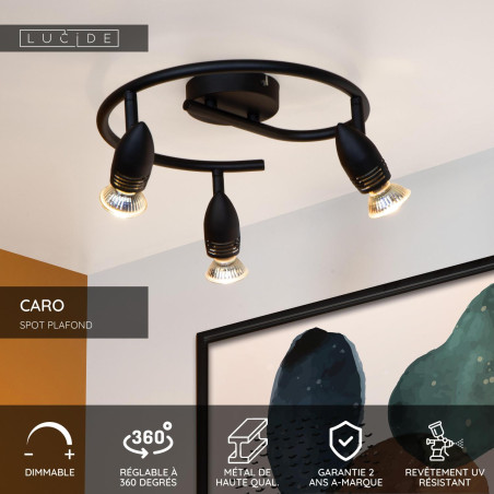 Lucide CARO - Spot plafond - Ø 31 cm - 3xGU10 (MR16) - Noir