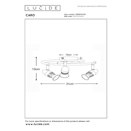 Lucide CARO - Spot plafond - Ø 31 cm - 3xGU10 (MR16) - Noir