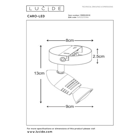 Lucide CARO-LED - Spot plafond - Ø 9 cm - LED - GU10 (MR16) - 1x5W 2700K - Chrome Dépoli
