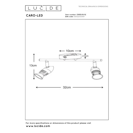 Lucide CARO-LED - Spot plafond - LED - GU10 (MR16) - 2x5W 2700K - Chrome Dépoli