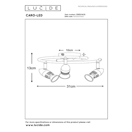 Lucide CARO-LED - Spot plafond - Ø 31 cm - LED - GU10 (MR16) - 3x5W 2700K - Chrome Dépoli
