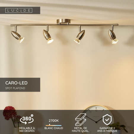 Lucide CARO-LED - Spot plafond - LED - GU10 (MR16) - 4x5W 2700K - Chrome Dépoli