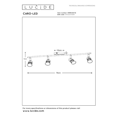 Lucide CARO-LED - Spot plafond - LED - GU10 (MR16) - 4x5W 2700K - Chrome Dépoli