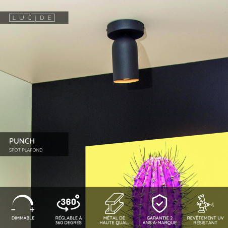 Lucide PUNCH - Spot plafond - 1xGU10 (MR16) - Noir